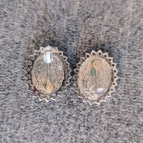 Vintage Butler Plug Earrings, Faux Abalone/Shell Inlay with Rhinestone, … - Picture 4 of 6
